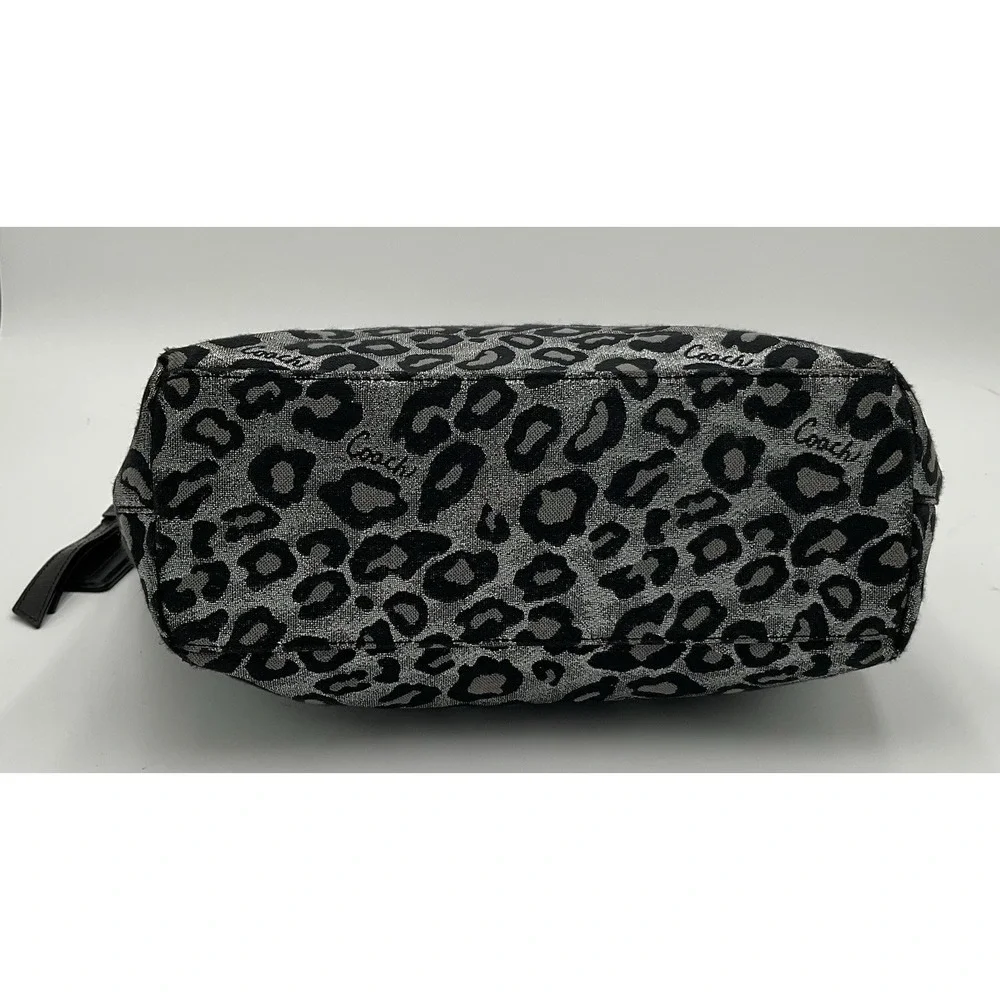 Coach F21061 Metallic Silver Black Gray Ocelot Animal Print Tote Bag Patent Trim